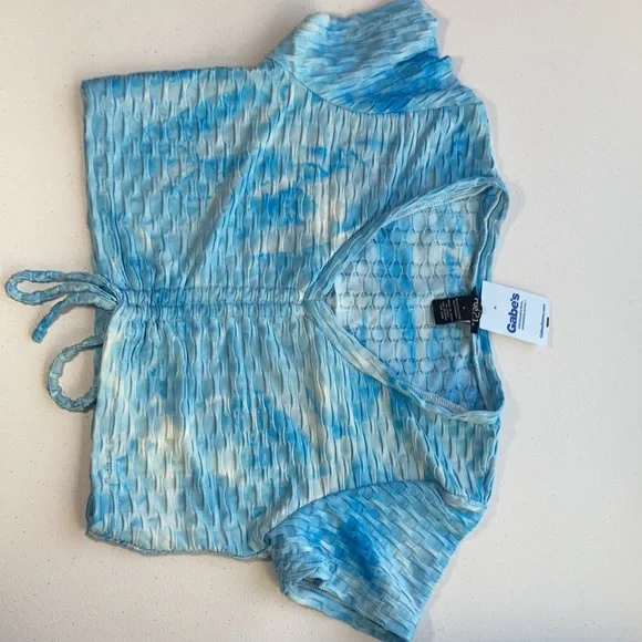 3/$12 Rue21 top Tie dye print honeycomb top w stretch & cinch string athleisure - Picture 15 of 16